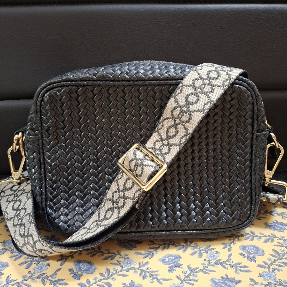 Elie Beaumont London Black Woven Leather Boho Crossbody Bag NWOT Made In Italy